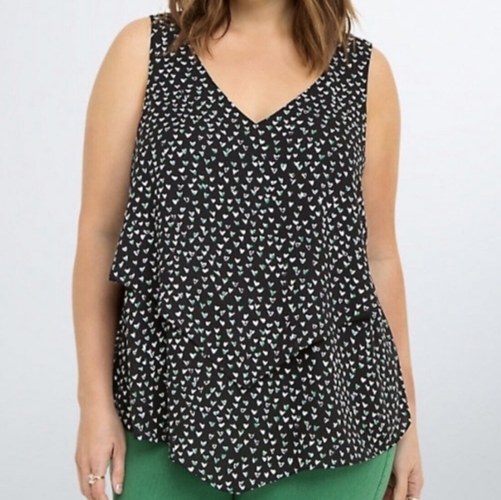 Torrid Top, Torrid Georgette Layered Heart Tank Top, Torrid Size 5